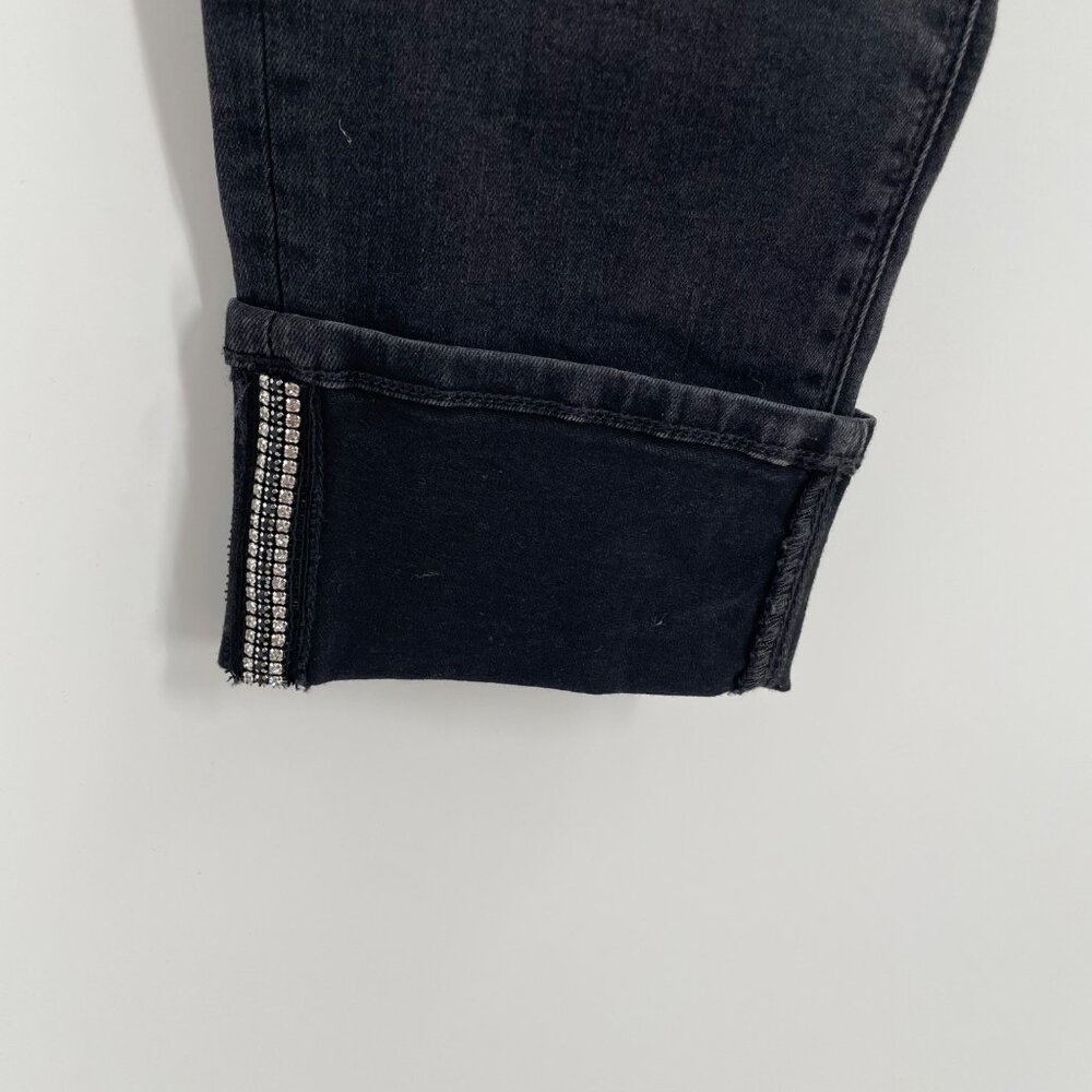 White House Black Market Black Skinny Cuffed Rhinestone Jeans Womens Size 2 - Picture 2 of 8